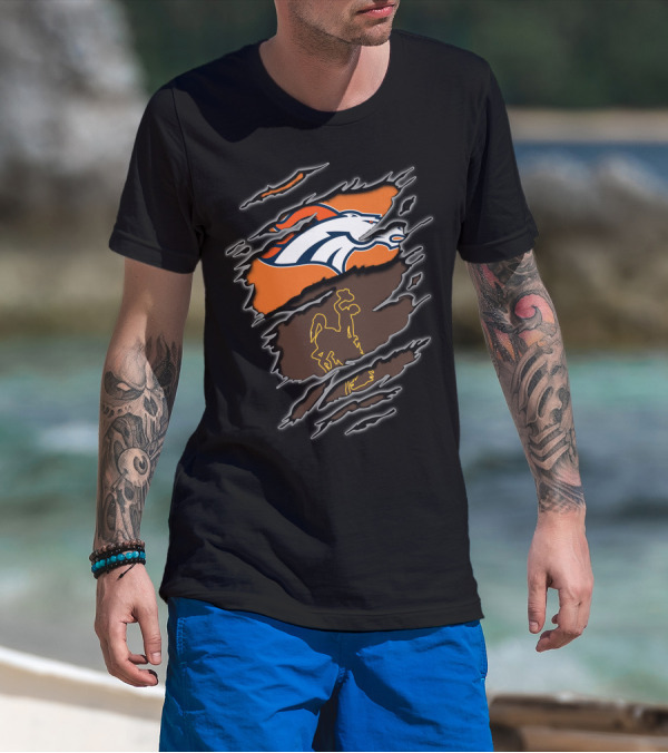 Broncos Wyoming Horse Logo With Cowboy And Horse Elements T-Shirt