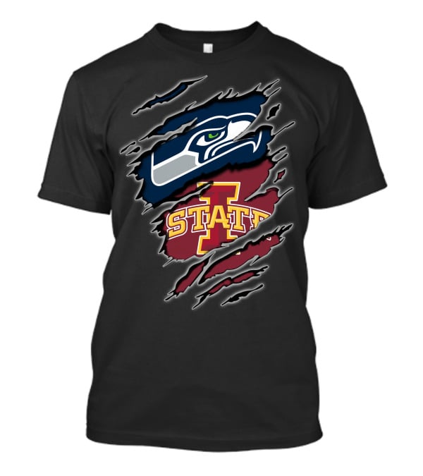 Seahawks Iowa State Cyclones Seattle Logo Torn Effect T-Shirt