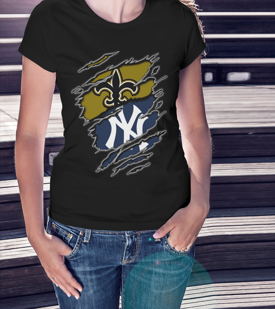 New Orleans Saints New York Yankees Cross Team Fan Passion T-Shirt