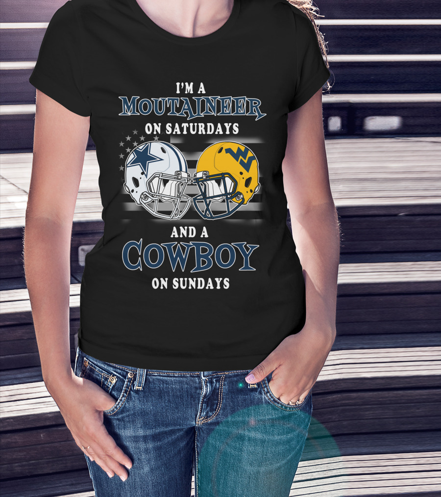 I'm A Mountaineer On Saturdays And A Cowboy On Sundays Football Helmets T-Shirt