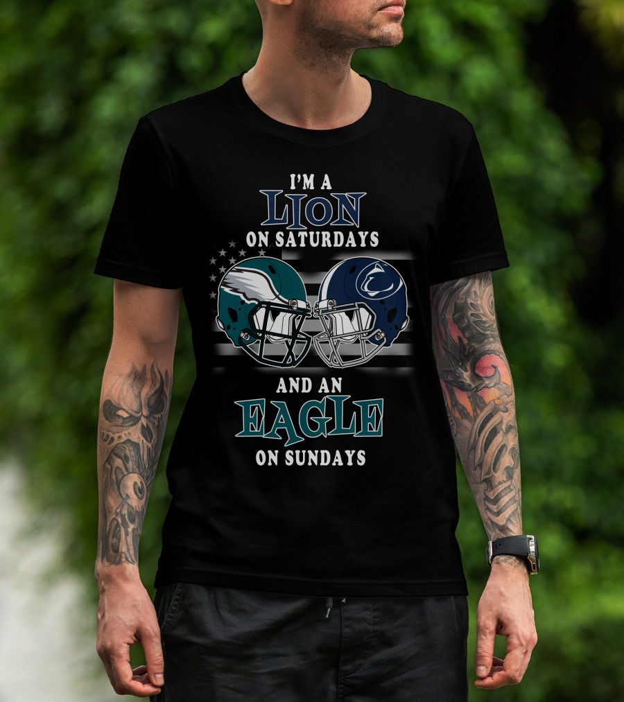 I'm A Lion On Saturdays And An Eagle On Sundays Football Helmets Reflection T-Shirt