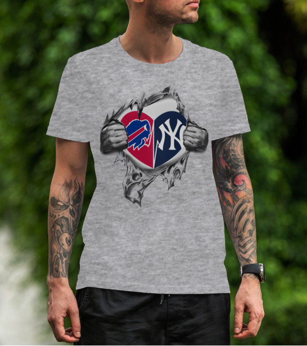 Buffalo Bills New York Yankees Heart Logo Fusion T-Shirt
