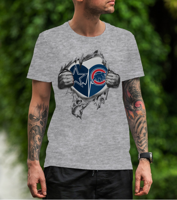 Dallas Cowboys Chicago Cubs Heart Logo Peeling Effect T-Shirt