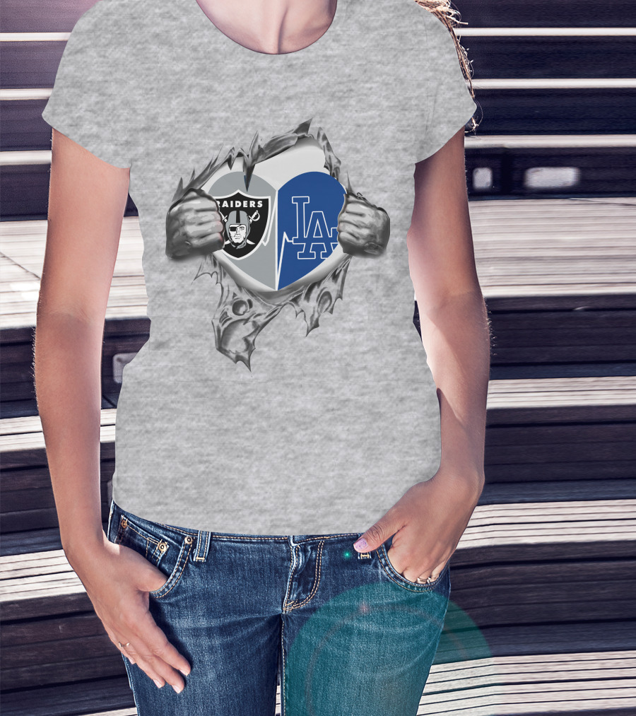 Raiders La Dodgers Heart Rip Combo T-Shirt