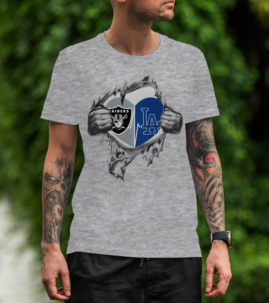 Raiders La Dodgers Heart Rip Combo T-Shirt