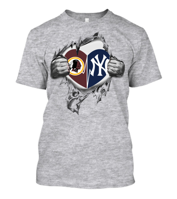 Washington Redskins And New York Yankees Heart T-Shirt