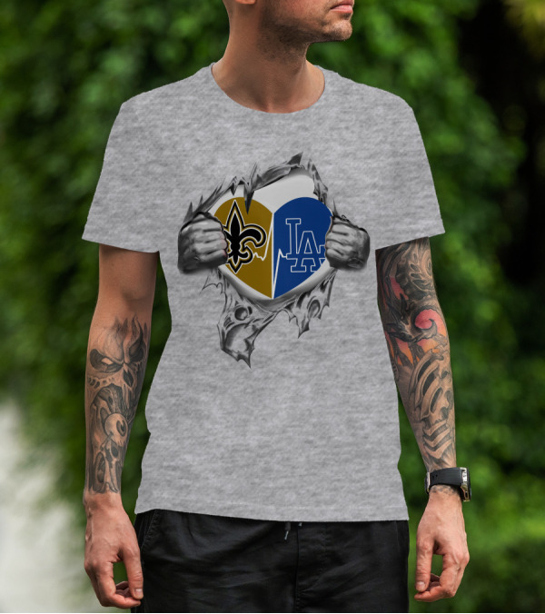 Saints LA Sports Fan Heart Logos Fusion T-Shirt