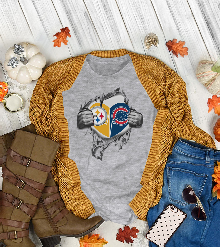 Steelers Cubs Heart Logo Tear T-Shirt
