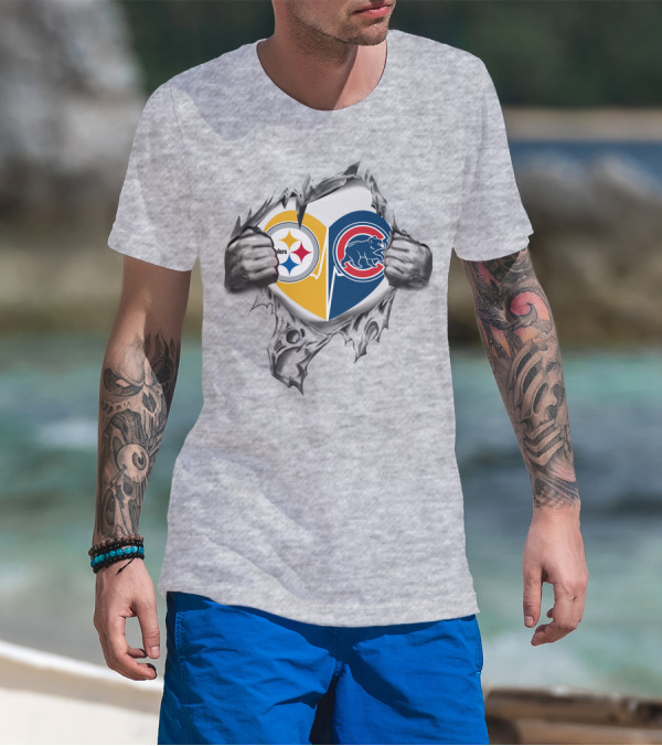 Steelers Cubs Heart Logo Tear T-Shirt