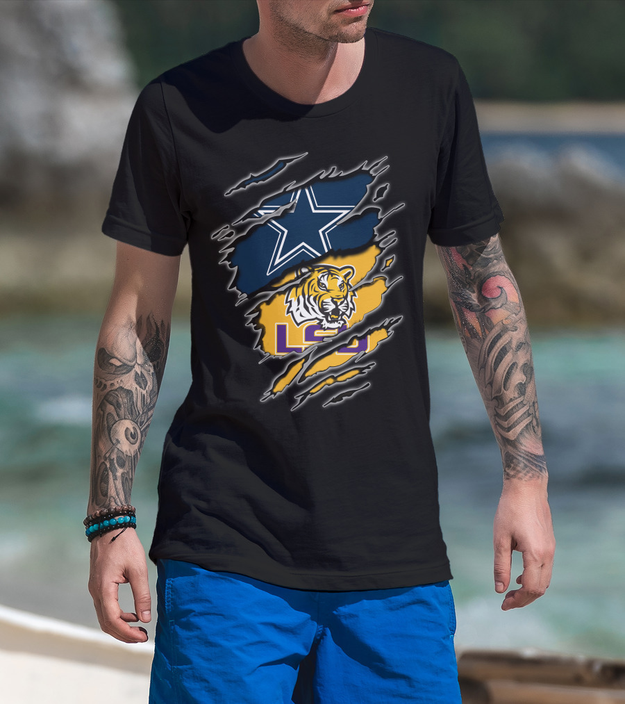 Cowboys Star And Lsu Tiger Claw Marks T-Shirt