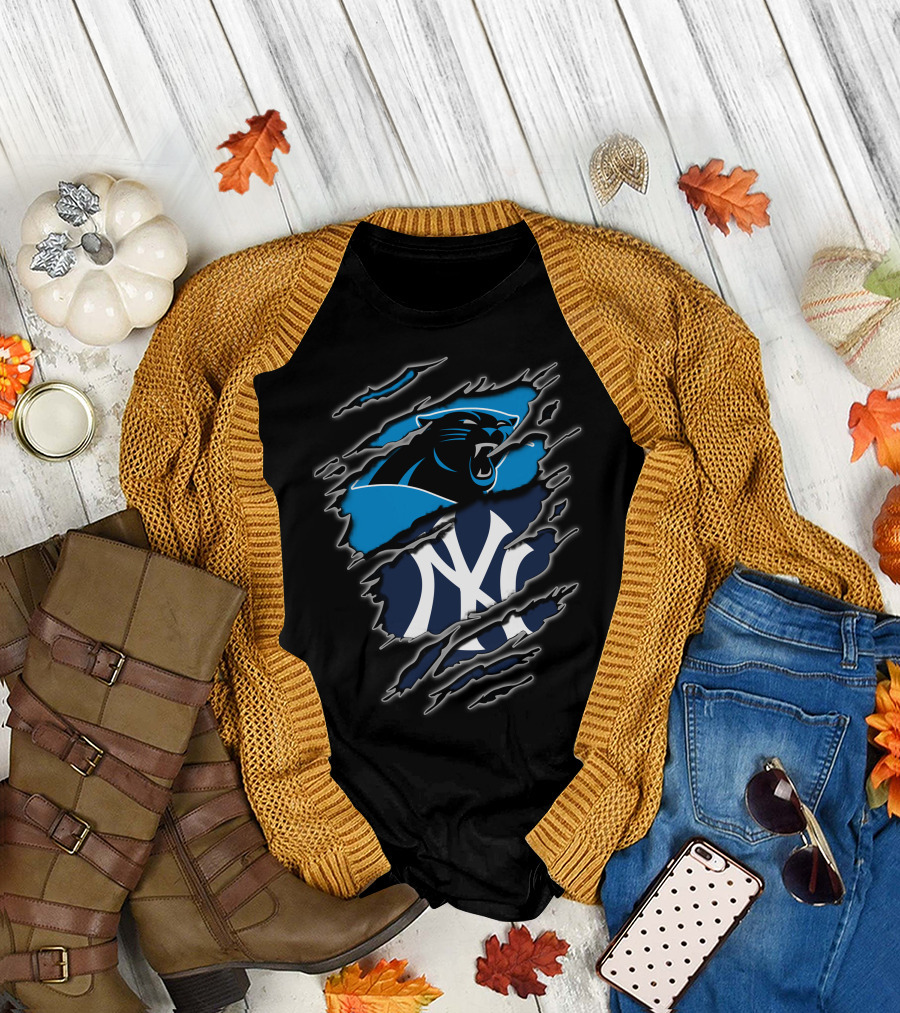 Carolina Panthers New York Yankees Claw Marks Fusion T-Shirt