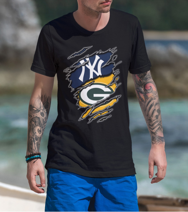 Yankees Packers Dual Team Logo Collaboration T-Shirt