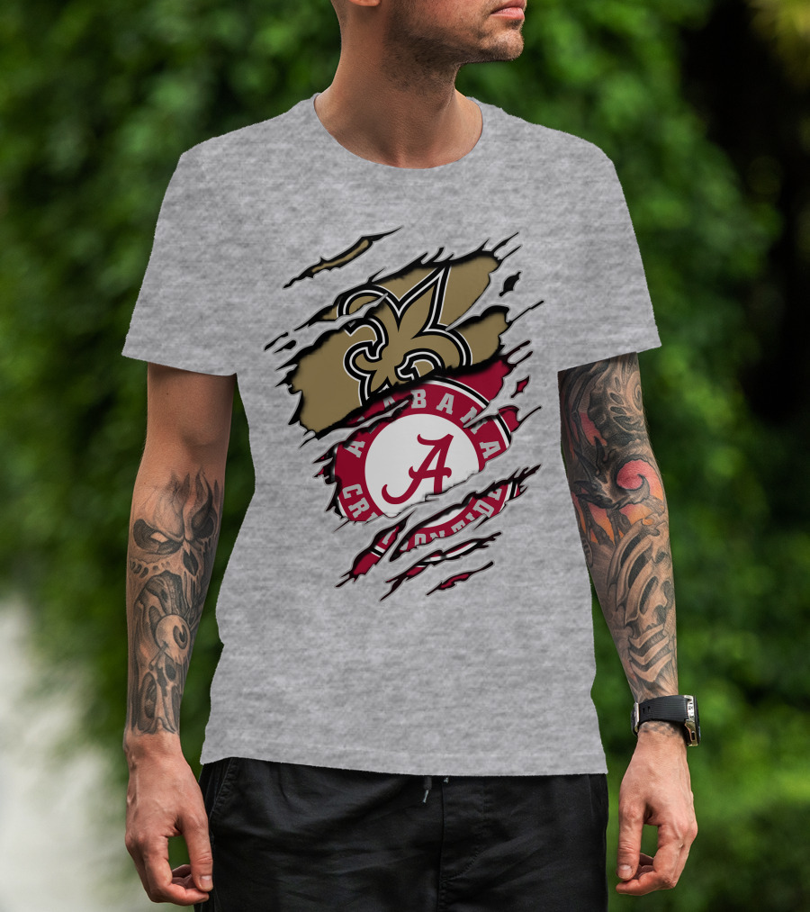 Alabama Crimson Tide New Orleans Saints Torn T-Shirt