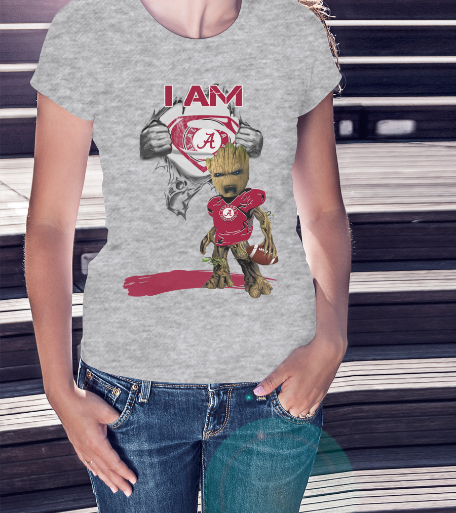 I Am Alabama Baby Groot Football T-Shirt
