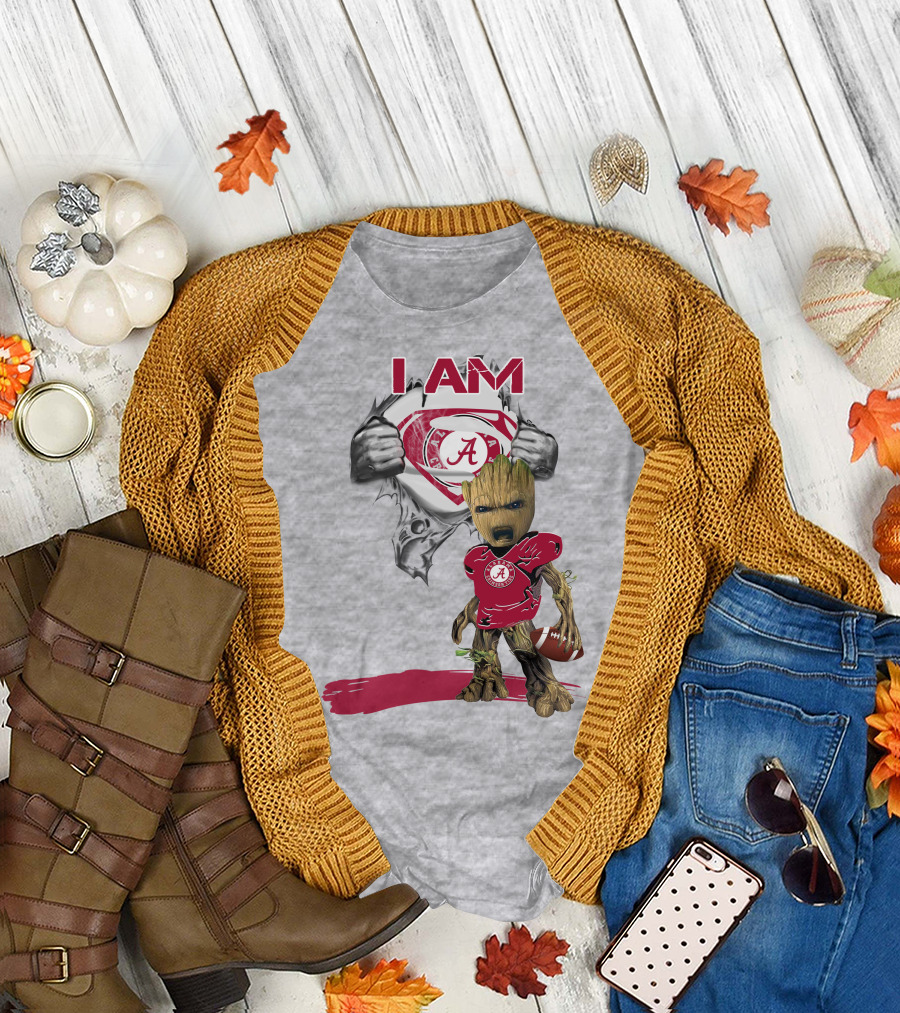I Am Alabama Baby Groot Football T-Shirt
