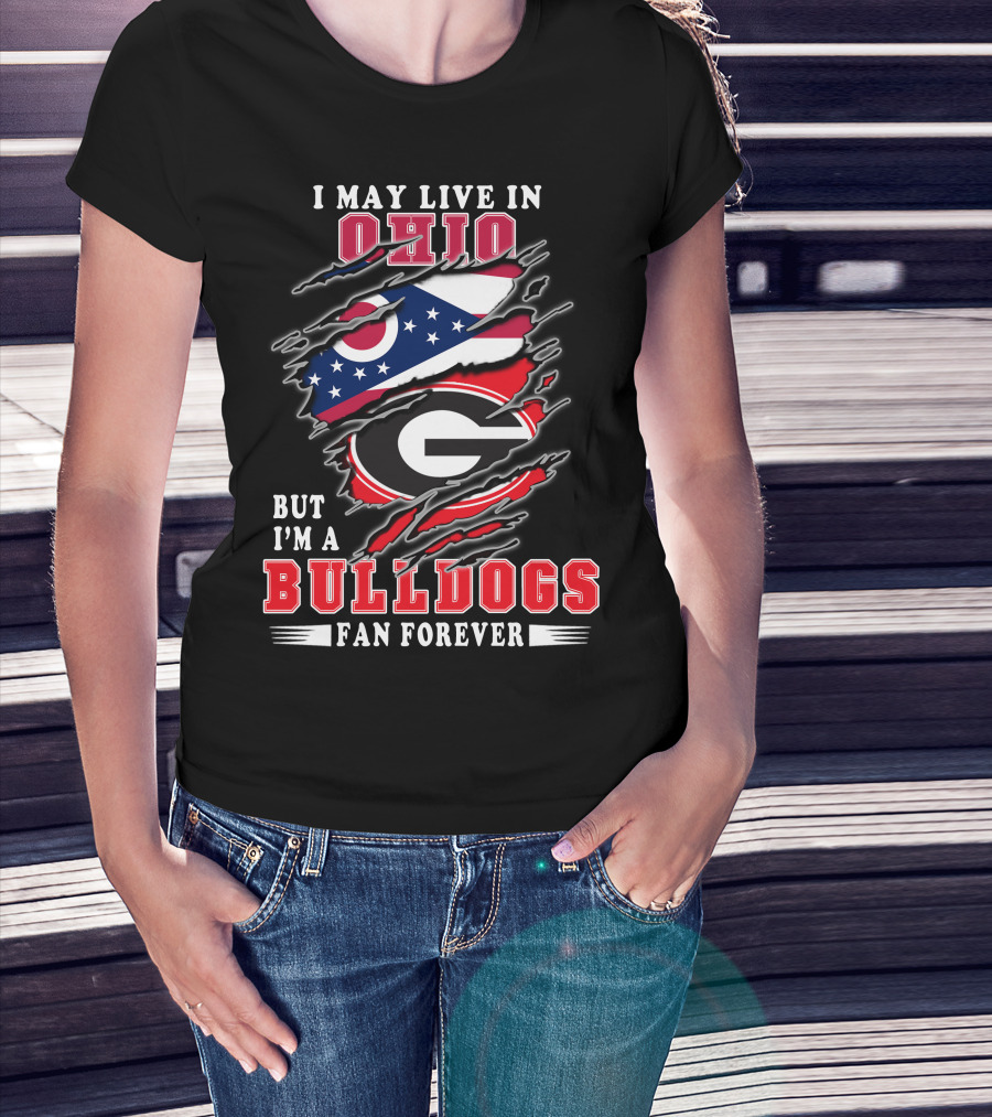 Ohio Bulldogs Fan Forever Georgia Bulldogs Logo And Ohio State Flag T-Shirt