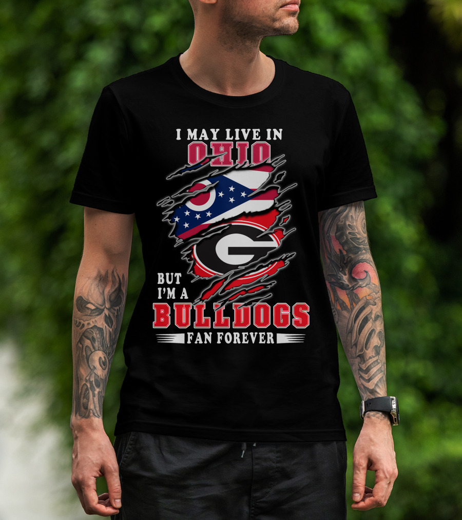 Ohio Bulldogs Fan Forever Georgia Bulldogs Logo And Ohio State Flag T-Shirt