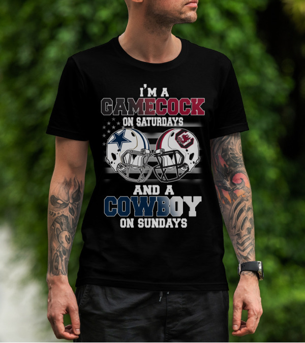 I'm A Gamecock On Saturdays And A Cowboy On Sundays Football Helmets T-Shirt