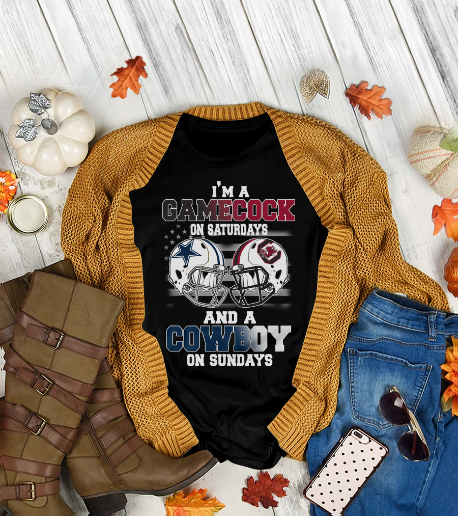 I'm a Gamecock on Saturdays and a Cowboy on Sundays Football Helmets T-Shirt