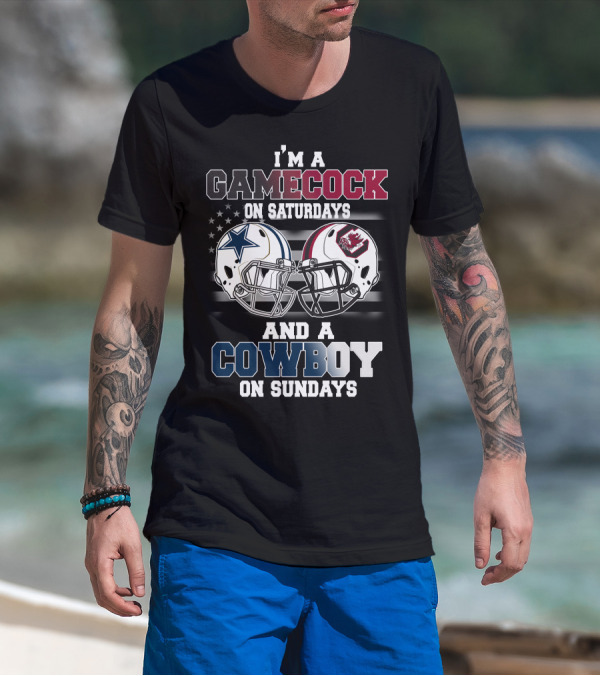I'm A Gamecock On Saturdays And A Cowboy On Sundays Football Helmets T-Shirt