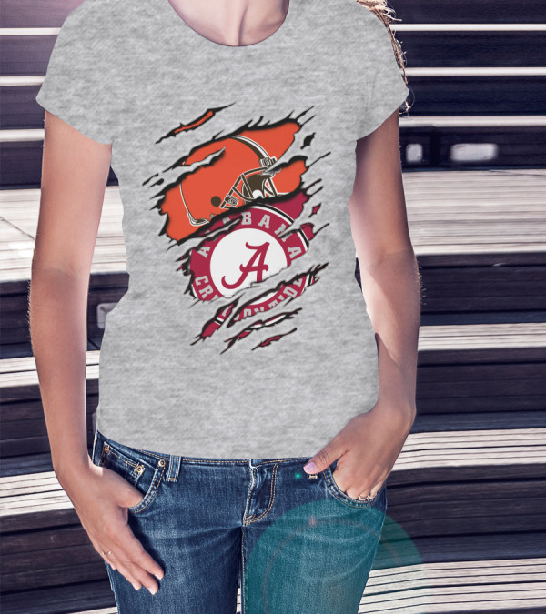 Alabama Crimson Tide Cleveland Browns Helmet Logo Mashup T-Shirt