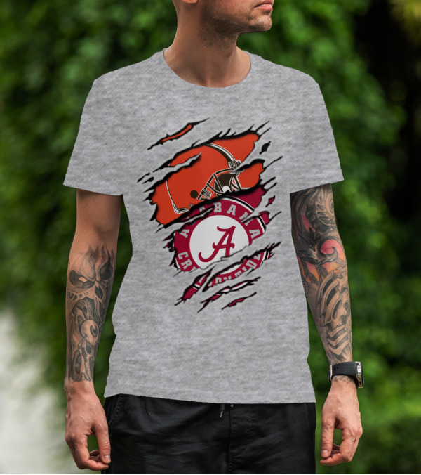 Alabama Crimson Tide Cleveland Browns Helmet Logo Mashup T-Shirt