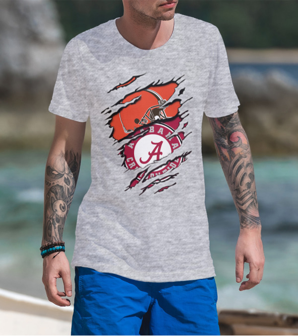 Alabama Crimson Tide Cleveland Browns Helmet Logo Mashup T-Shirt