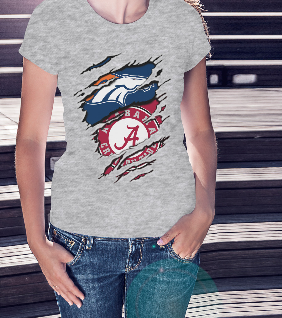Alabama Crimson Tide Denver Broncos Torn T-Shirt
