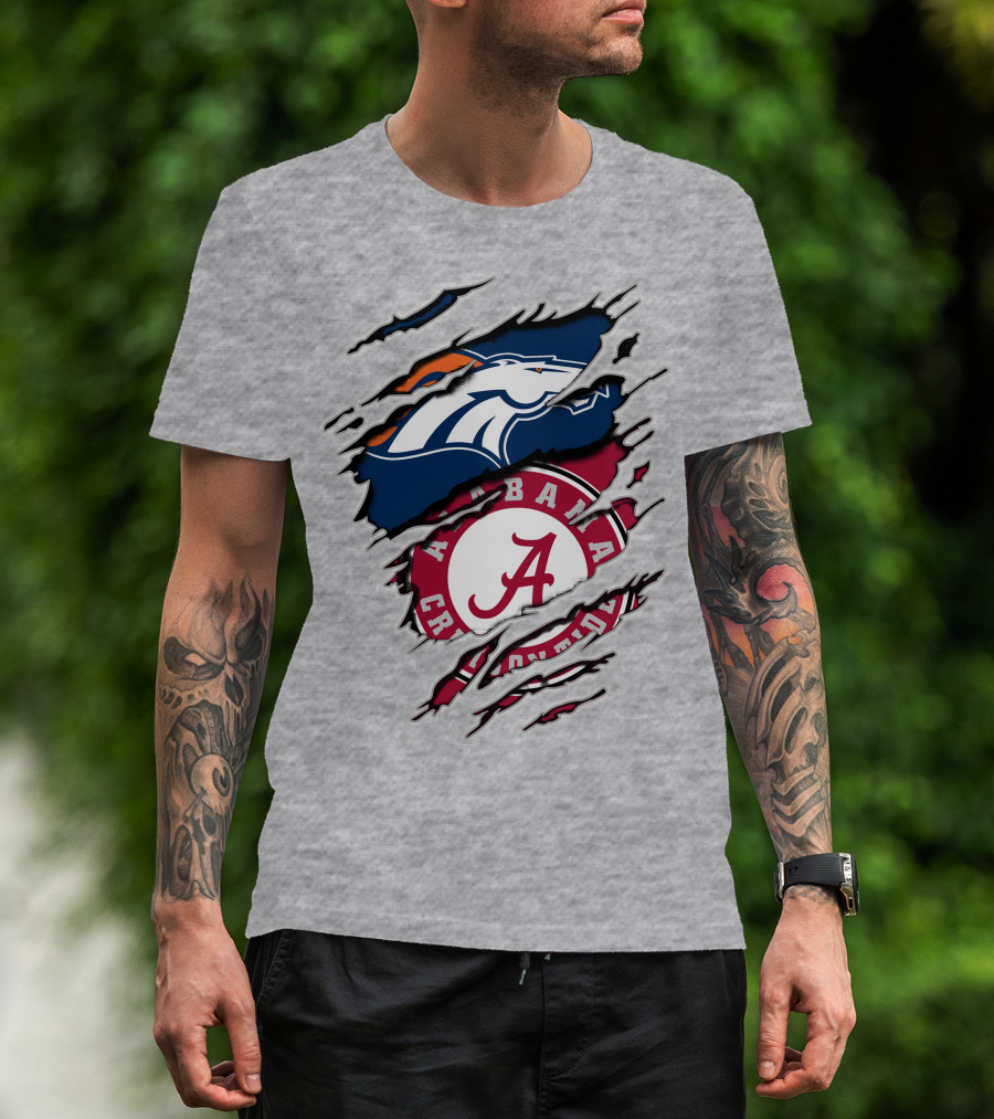 Alabama Crimson Tide Denver Broncos Torn T-Shirt