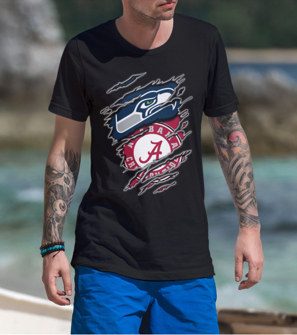 Alabama Crimson Tide Seattle Seahawks Creative Mashup T-Shirt