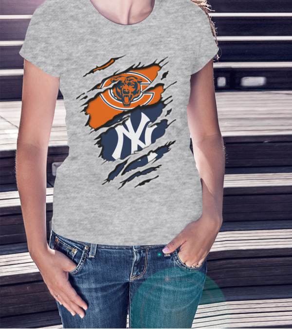 Chicago Bears New York Yankees Collaboration Logo Fusion T-Shirt