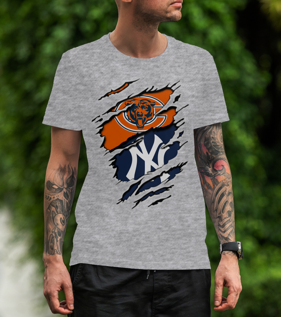 Chicago Bears New York Yankees Collaboration Logo Fusion T-Shirt