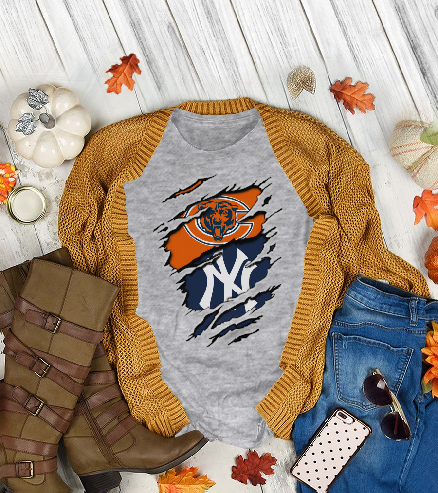 Chicago Bears New York Yankees Collaboration Logo Fusion T-Shirt