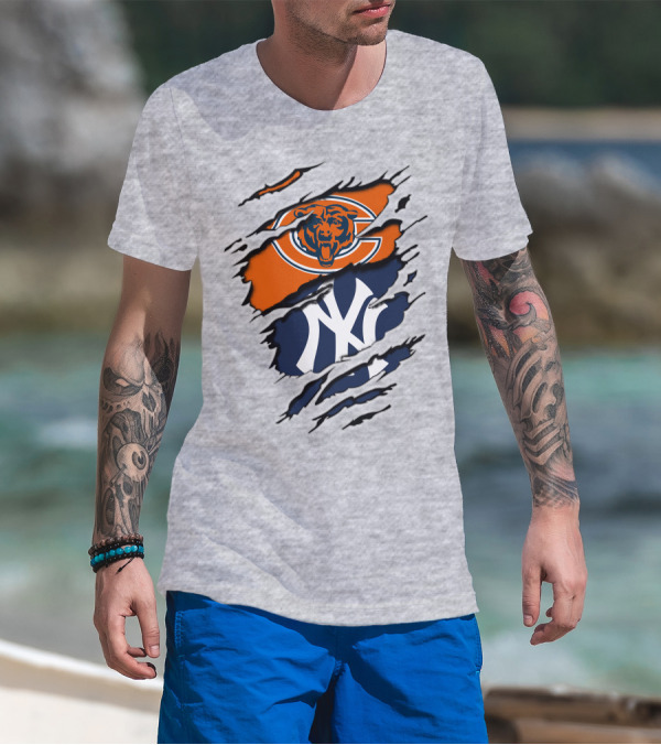 Chicago Bears New York Yankees Collaboration Logo Fusion T-Shirt