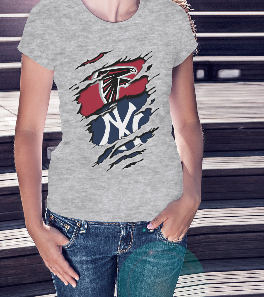 Atlanta Falcons New York Yankees Logo Mashup T-Shirt
