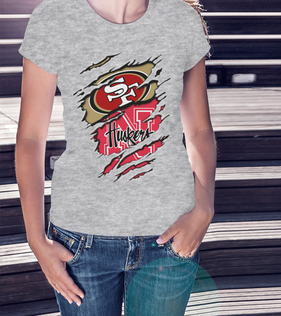 49ers Sf Logo Huskers N Cornhuskers Ripped T-Shirt