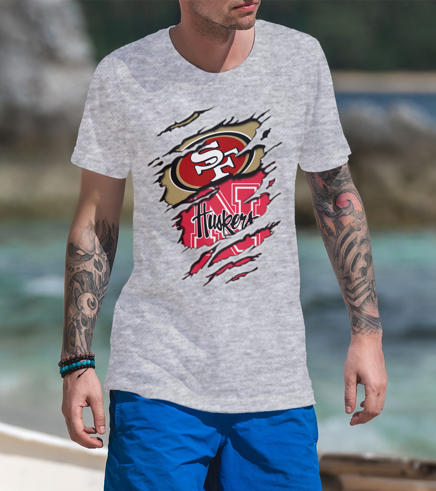 49ers Sf Logo Huskers N Cornhuskers Ripped T-Shirt