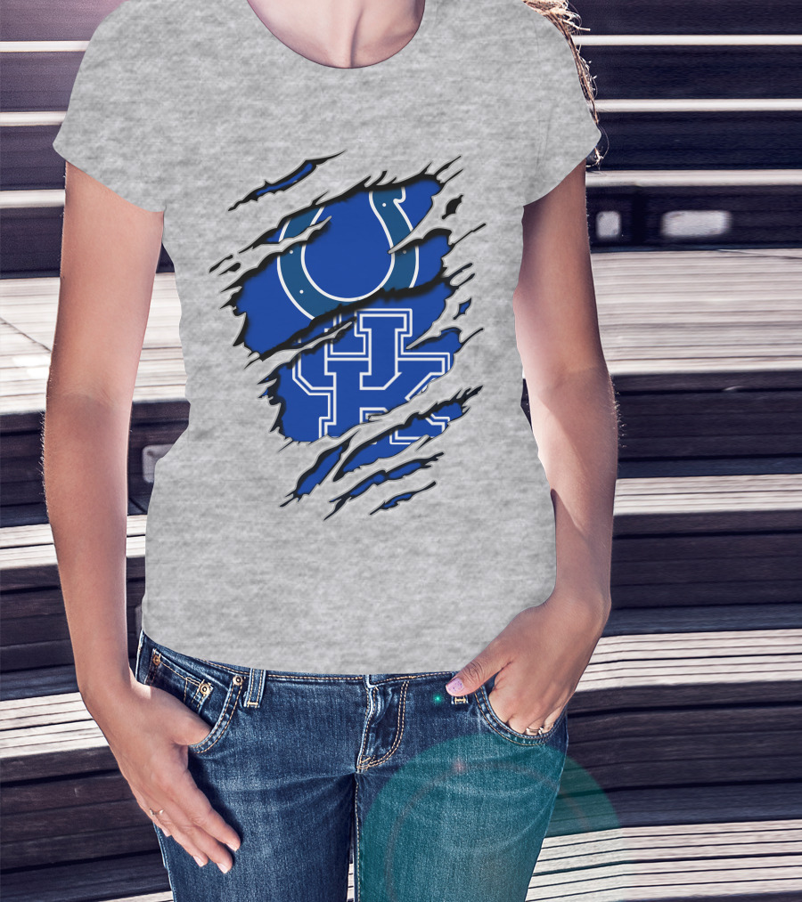 Colts Kentucky Wildcat Football Horseshoe Blue Logo Ripped Layer T-Shirt