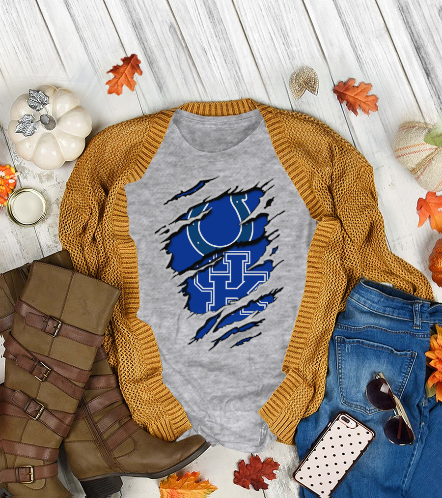 Colts Kentucky Wildcat Football Horseshoe Blue Logo Ripped Layer T-Shirt