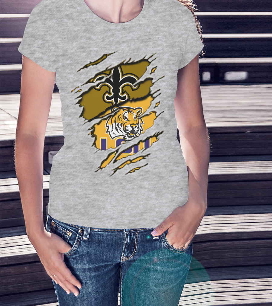 New Orleans Saints Fleur-De-Lis And Lsu Tigers Logo Combo T-Shirt