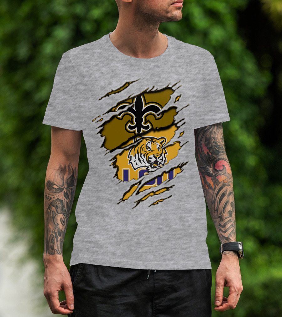 New Orleans Saints Fleur-De-Lis And Lsu Tigers Logo Combo T-Shirt