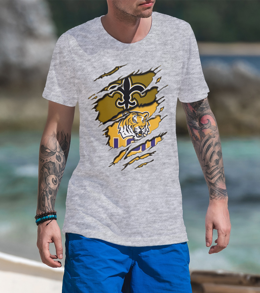 New Orleans Saints Fleur-De-Lis And Lsu Tigers Logo Combo T-Shirt