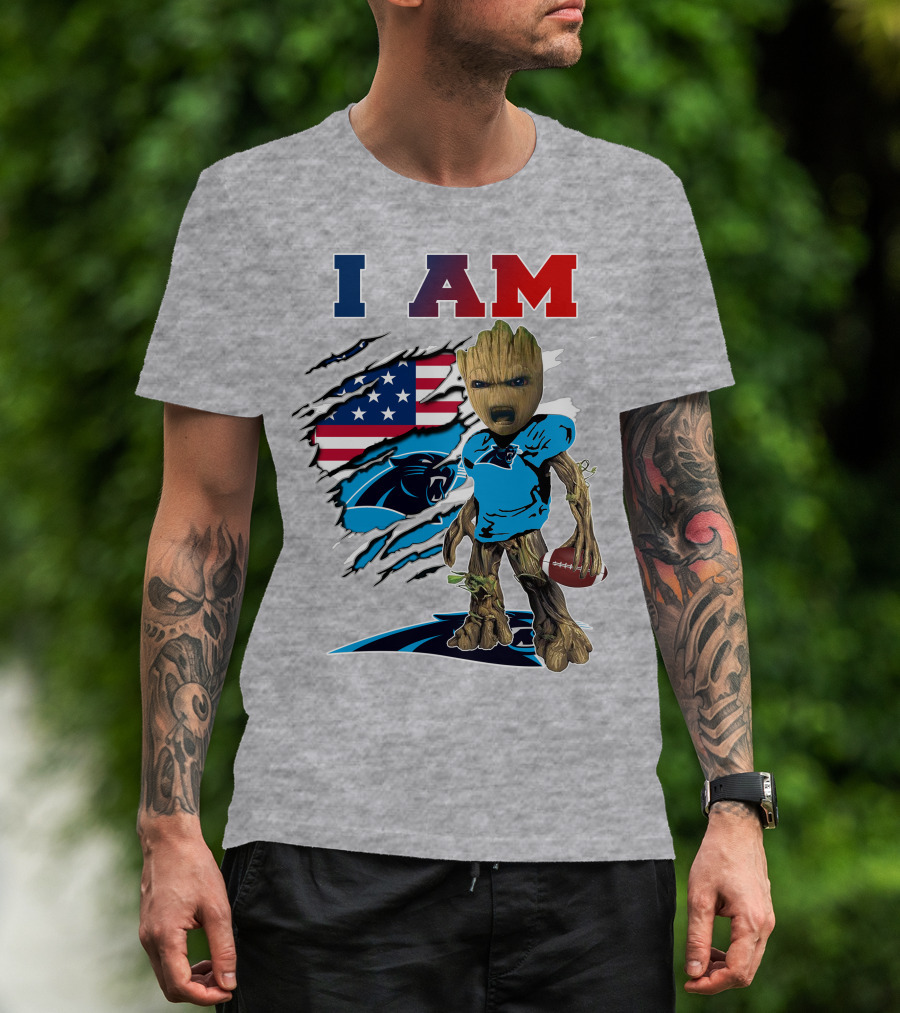 I Am Panthers Groot Football American Flag Crossover T-Shirt