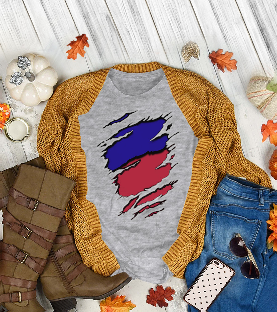 Ao Rach Two-Tone Distressed Blue Red Scratches T-Shirt