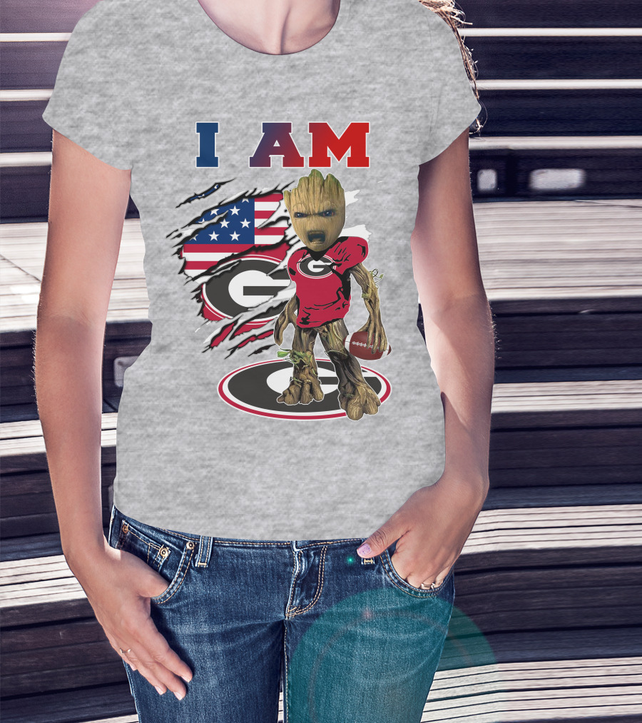 I Am Georgia Bulldogs Groot Football Usa Flag T-Shirt