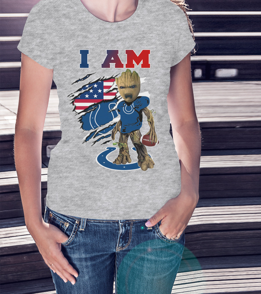 I Am Groot Colts Nfl Football American Flag Guardians Of The Galaxy T-Shirt
