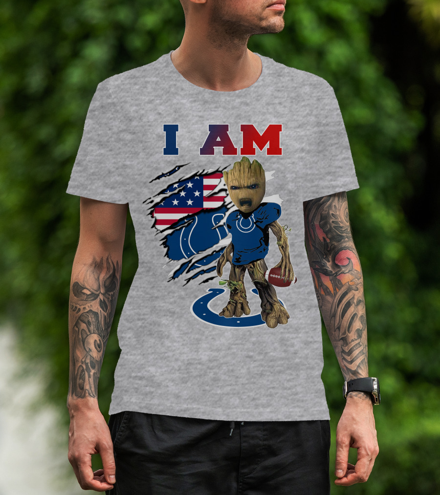 I Am Groot Colts Nfl Football American Flag Guardians Of The Galaxy T-Shirt