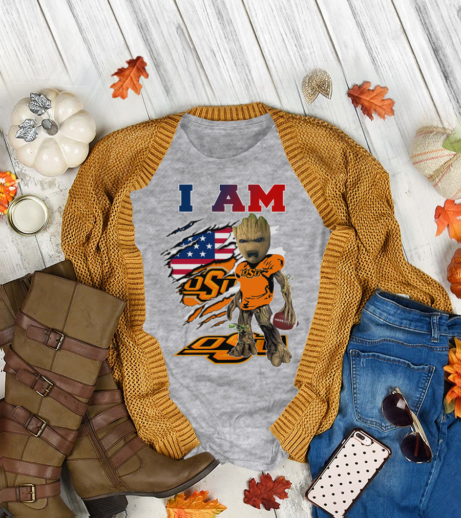 I Am Osu American Football Groot Guardians Oklahoma State University T-Shirt