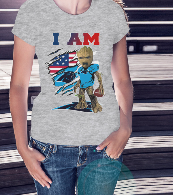 I Am Panthers Groot American Flag Football Crossover T-Shirt