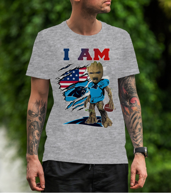 I Am Panthers Groot American Flag Football Crossover T-Shirt